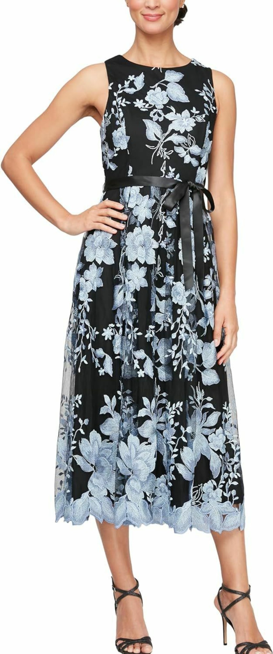 New Alex Evenings Alex Evenings Women'S Sleeveless Embroidered Midi Dress (Regular And Petite)