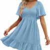 Hot LILLUSORY Lillusory Women'S Flowy Casual Mini Dresses 2024 Summer Smocked V Neck Flutter Sleeve Ruffle Dress With Pockets