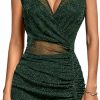 Hot KIFOVEN Women'S 2 Pcs Sheer Mesh Ruched Drawstring Wrap V Neck Sleeveless Bodycon Mini Dress And Skirt