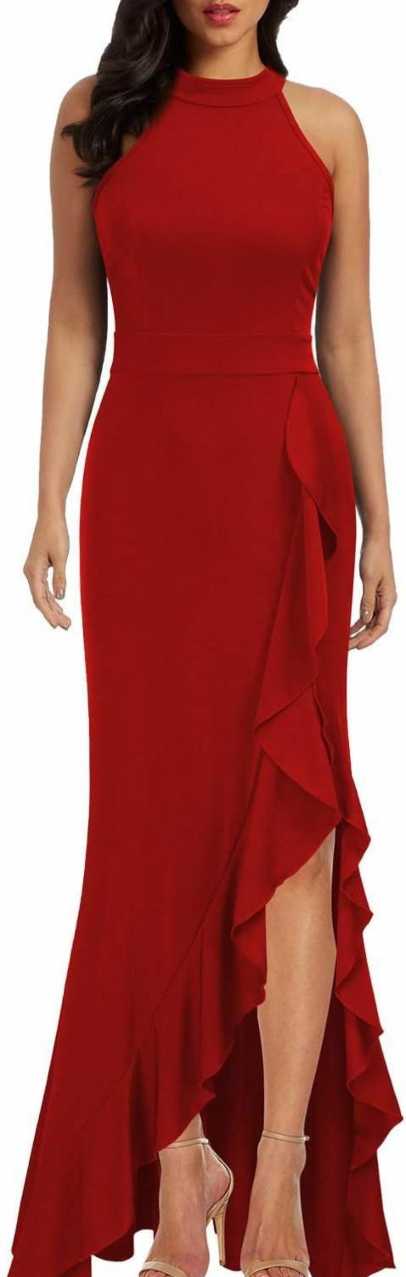 Clearance WOOSEA Woosea Women'S High Neck Split Bodycon Mermaid Evening Cocktail Long Dress