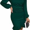 New Yutila Women'S Long Sleeves Bodycon Mini Dress Ruched Puff Sleeve Ruffle Hem Round Neck Pencil Cocktail Party Work Office Dress