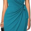 New oten Oten Womens Sleeveless Deep V Neck Sheath Knee Length Cocktail Party Work Faux Wrap Formal Dress