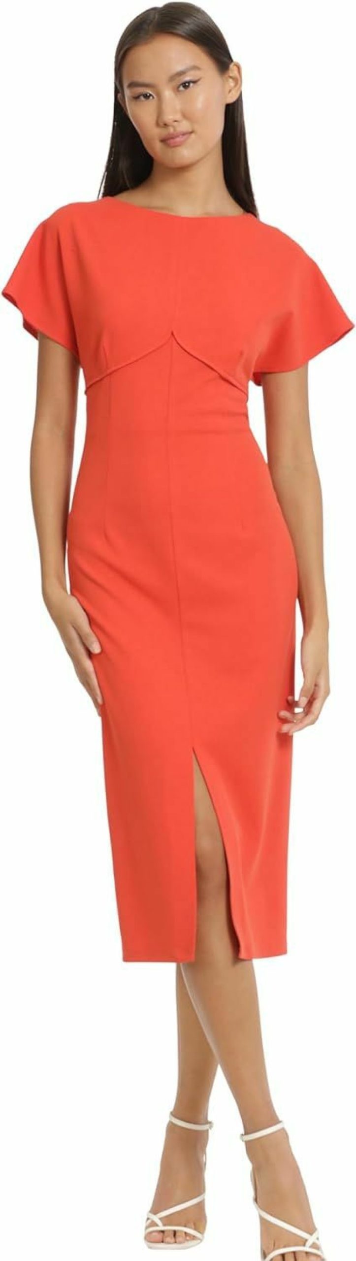 Clearance Donna Morgan Donna Morgan Women'S Flutter Sleeve Crepe Sheath Midi Dress With Keyhole