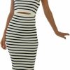 Clearance NUFIWI Nufiwi Women Summer Strapless Knitted Long Dress Off Shoulder Striped Cutout Midi Dress Bodycon Backless Beach Sun Dress