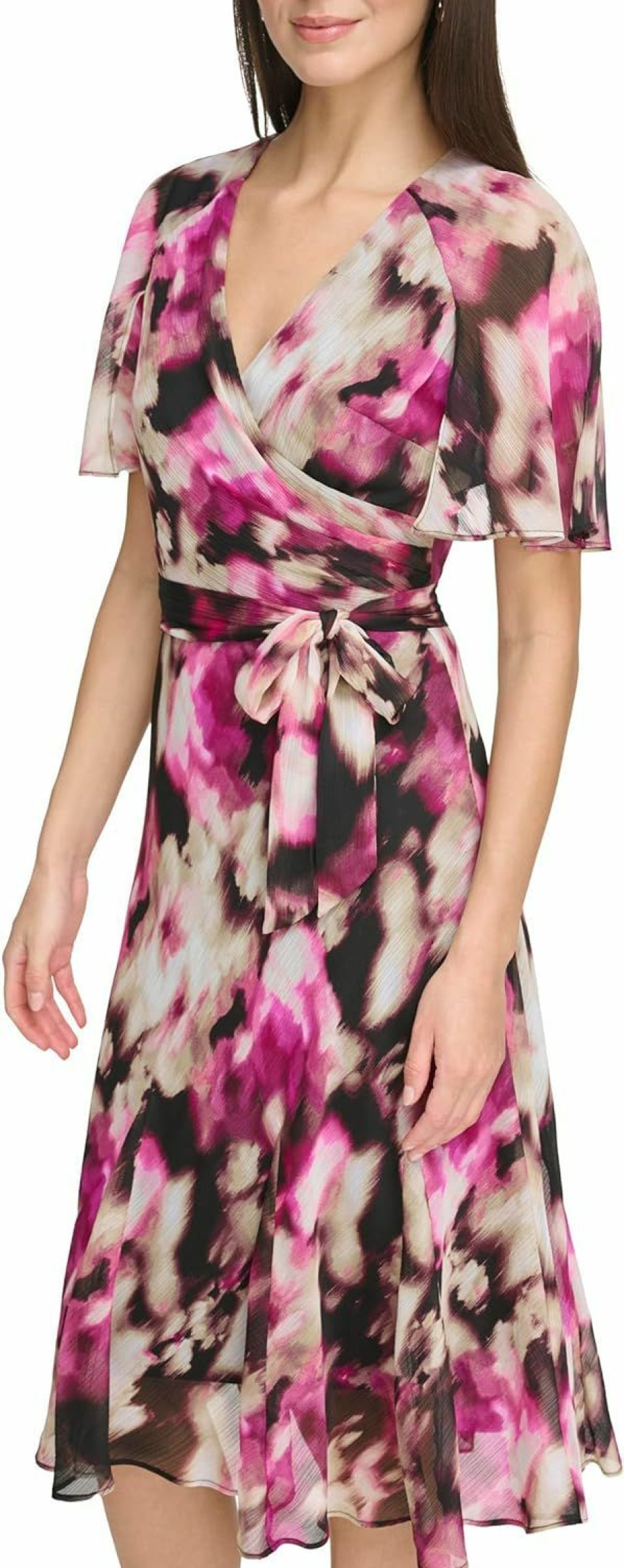 Online DKNY Dkny Women'S Midi Faux Wrap Flutter Sleeve Dress