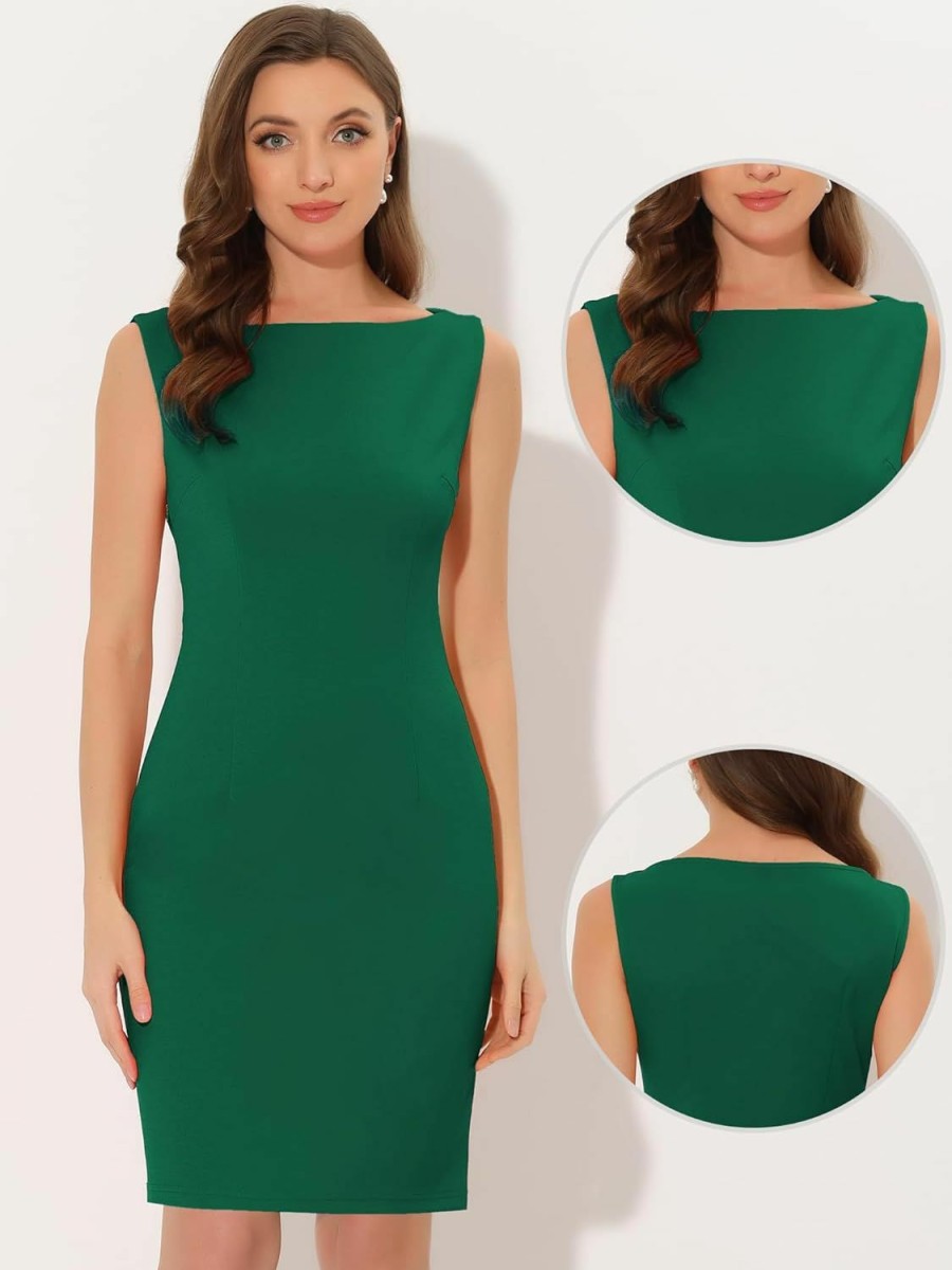 Wholesale Allegra K Allegra K Sleeveless Sheath Dress For Women'S 2024 Boat Neck Teacher Casual Office Dresses