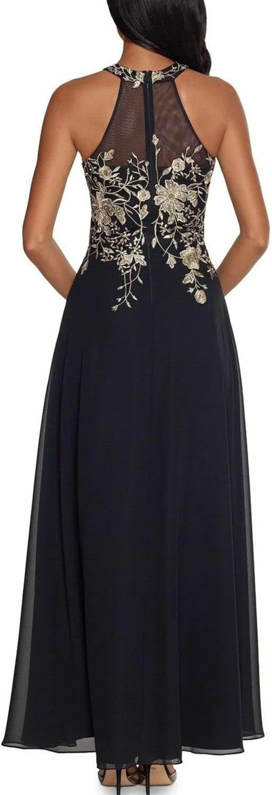 New Betsy & Adam Betsy & Adam Women'S Petite Long Embroidered Halter Chiffon Gown