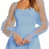 New WDIRARA Wdirara Women'S Polka Dots Mesh Long Sleeve A Line Mini Flowy Wedding Guest Bridesmaid Dress