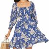 Wholesale EXLURA Exlura Womens Floral Ruffle Sun Dress Sundress Tiered Square Neck Long Sleeve Off Shoulder Smocked Skater Mini Dress