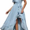 Best Simplee Apparel Simplee Womens Solid Chiffon Wrap Formal Maxi Ruffle Split Dress Flowy Bridesmaid Wedding Party Evening Dress With Belt