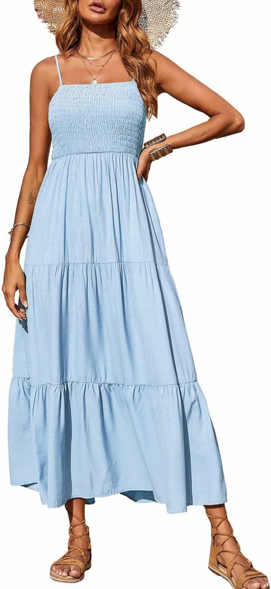 Best PRETTYGARDEN Prettygarden Women'S Summer Maxi Dress Casual Boho Sleeveless Spaghetti Strap Smocked Tiered Long Beach Sun Dresses