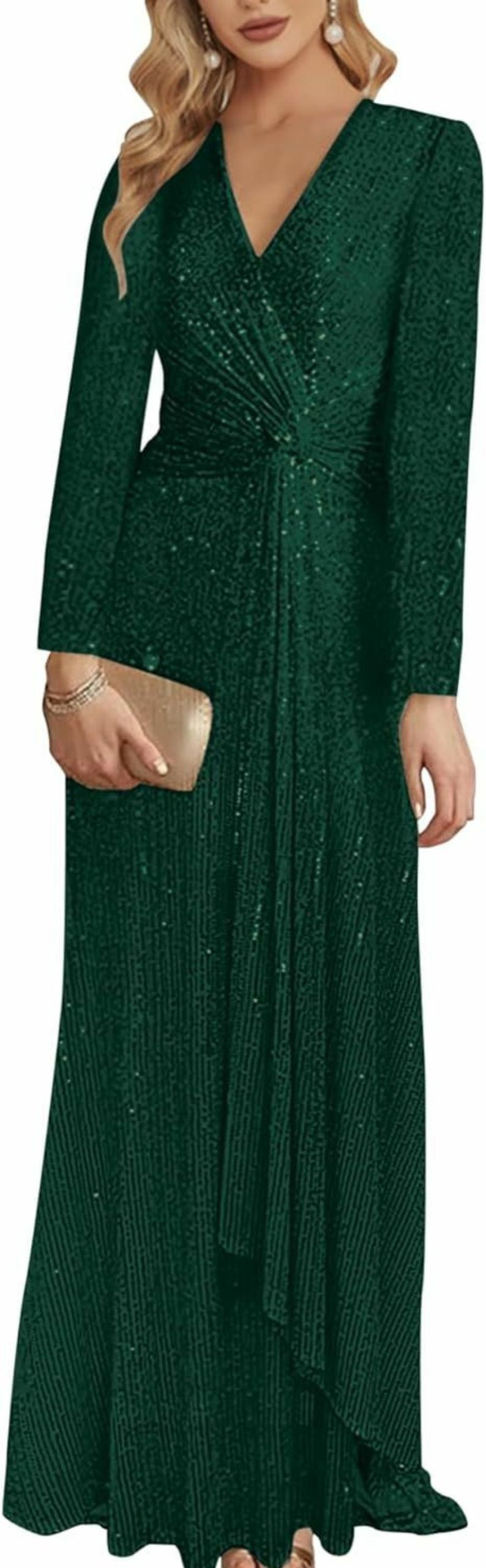 Best meilun Meilun Long Sleeve Sequin Dress For Women Formal Gowns Sparkly V Neck Maxi Dress