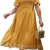 Best Glamaker Glamaker Women'S Plus Size Summer Casual Short Sleeve Smocked Square Neck A Line Flowy Midi Dress Long Dress