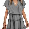 Online Dokotoo Dokotoo Womens 2024 Short Sleeve Split V Neck Ruffle Chiffon Elegant Mini Short Skirt Dresses