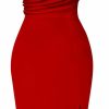 Hot Memoriesea Memoriesea Women'S Elegant Off Shoulder Split Hem Bodycon Ruched Midi Club Party Dress