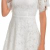 Best MSLG Mslg Women'S Elegant Round Neck Short Sleeves Wedding Guest Floral Lace Cocktail Party Dress 943