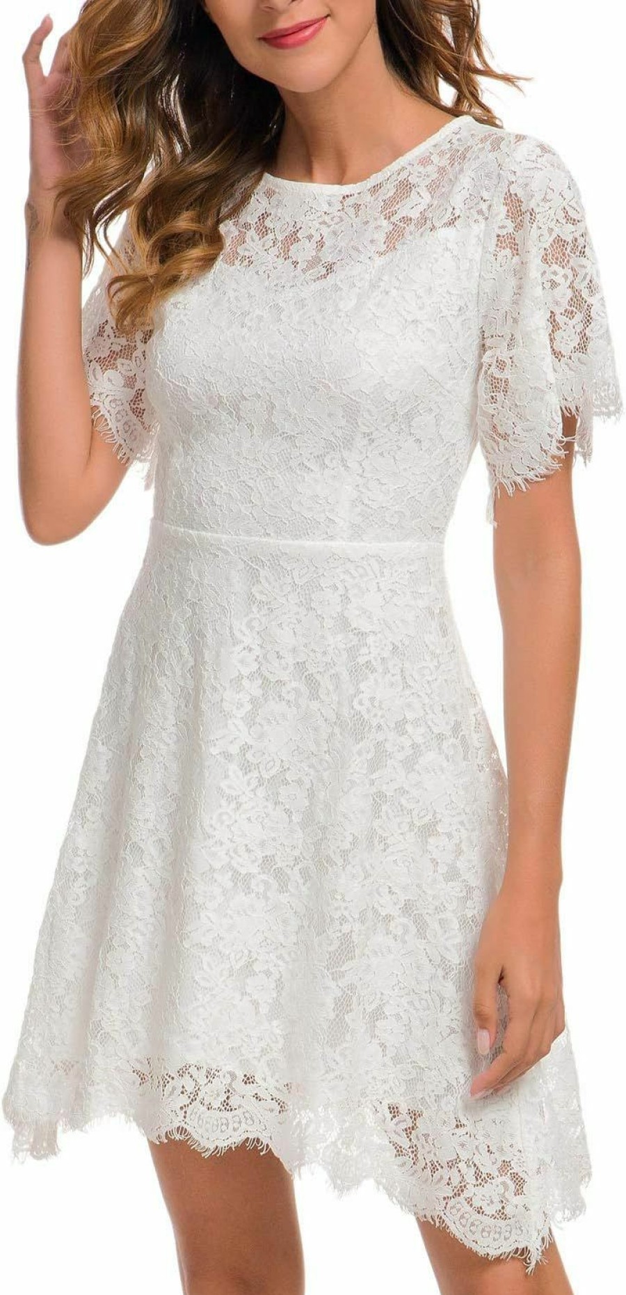 Best MSLG Mslg Women'S Elegant Round Neck Short Sleeves Wedding Guest Floral Lace Cocktail Party Dress 943