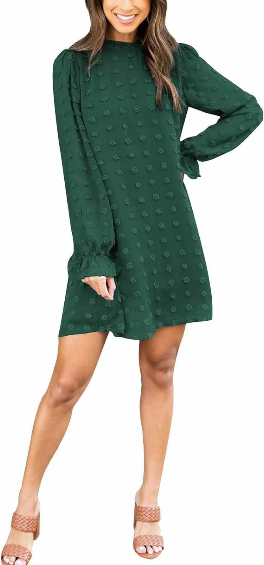 New Adibosy Adibosy Women Dress Long Sleeve: Flowy Wedding Guest Casual Mini Dresses For Womens Swiss Dot Chiffon Short Dress