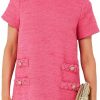 Hot Yioaga Yioaga Womens Tweed Jackie Dress Elegant Crew Neck Short Sleeve Button Bodycon Mini Dress(Rose-Pink,M)