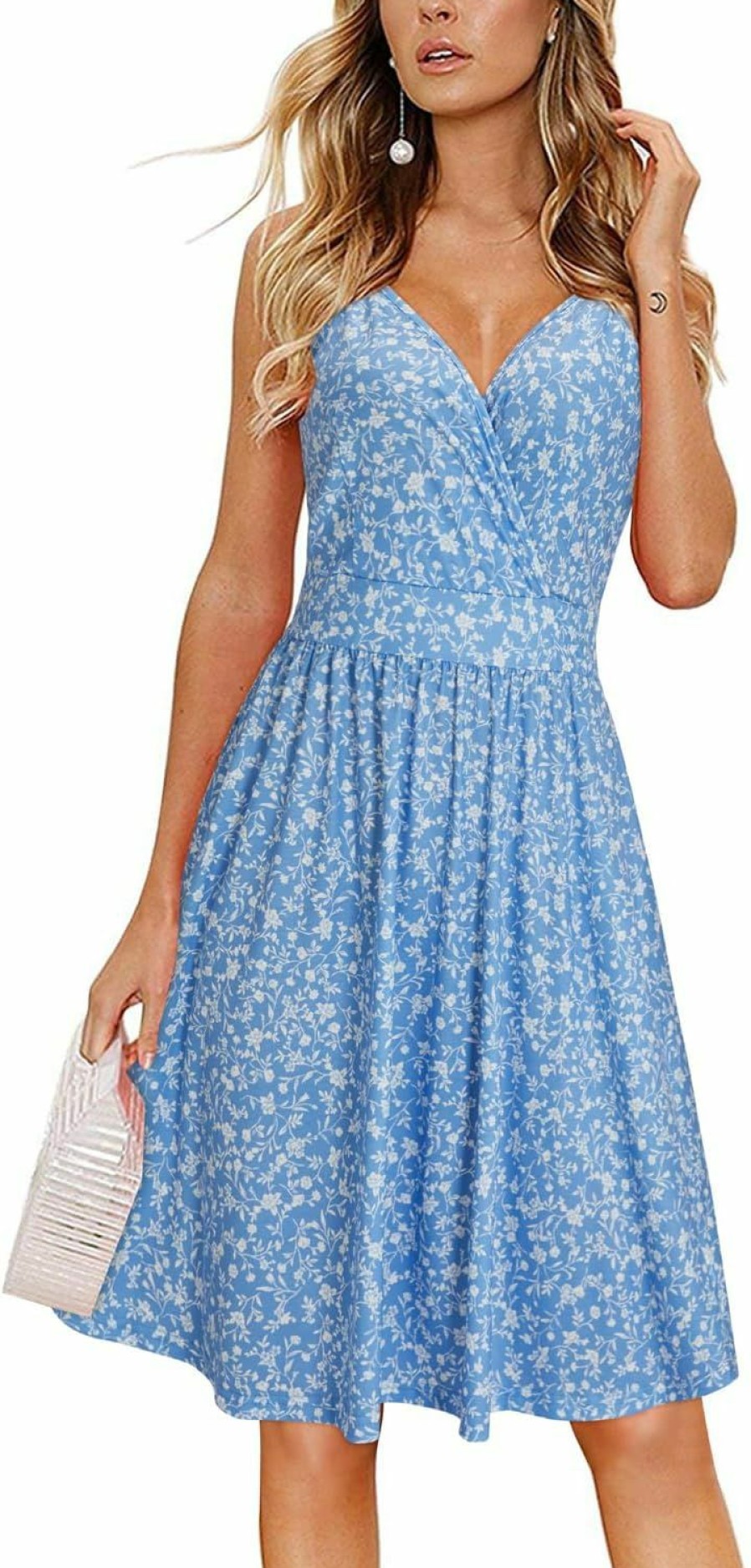 Best VOTEPRETTY Votepretty Women'S V Neck Floral Spaghetti Strap Sundress Casual Summer Party Swing Dress With Pocket