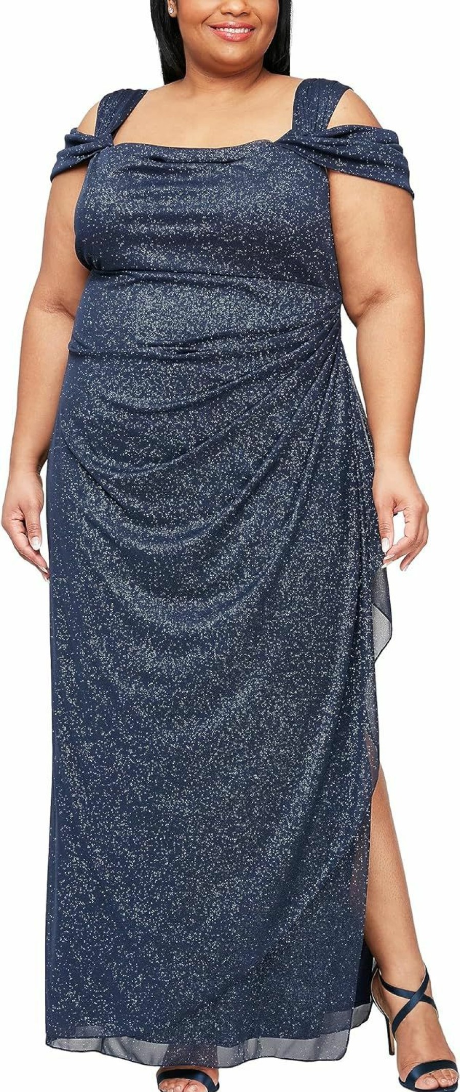 Hot Alex Evenings Alex Evenings Women'S Plus Size Long Cold Shoulder Dress With Ruched Skirt