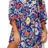 Clearance miduo Miduo Womens Casual V Neck Summer Half Sleeve Bohemian Floral Mini Tunic Short Dresses