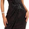 New GRACE KARIN Grace Karin Womens Sequin Dress Sparkly Glitter One Shoulder Party Club Dress Wrap Hem Ruched Cocktail Dresses