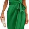 Best Newshows Newshows Women'S 2023 Satin Short/Long Sleeve Cocktail Midi Dress Belted Ruched Slit Formal Wedding Guest Dresses