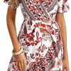 Wholesale WDIRARA Wdirara Women'S Summer Casual Boho Floral Print Short Sleeve Wrap V Neck Ruffle Hem A Line Dress