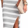 Best PRETTYGARDEN Prettygarden Women'S Summer Bodycon Sundresses Casual Midi Sleeveless Hollow Out Knit Side Slit Striped Long Tank Dress