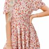 Clearance Dokotoo Dokotoo Womens Boho Dresses Crewneck Puff Sleeve Tie Back Smocked Empire Waist Beach Floral Mini Dresses