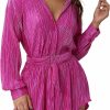 Best ABYOVRT Women Shirt Dresses Long Sleeve Pleated Mini Dress Casual Button Down Tunic Tops With Belt Vintage Streetwear