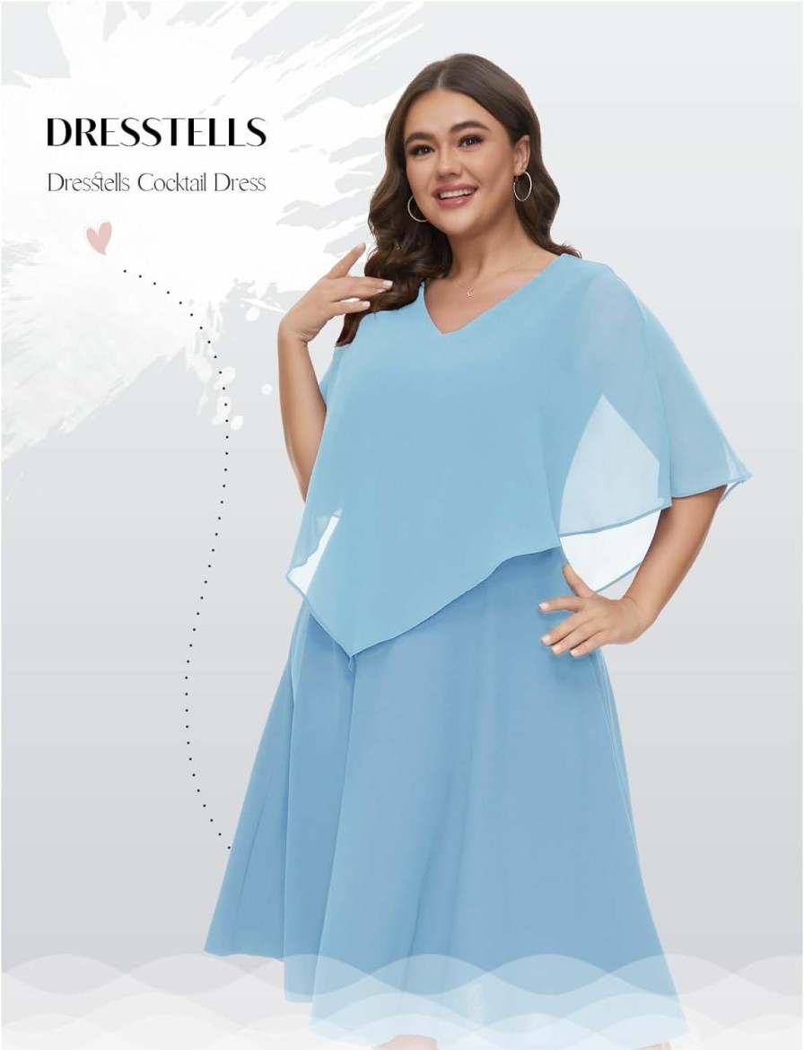 Hot DRESSTELLS Dresstells Dress With Chiffon Overlay Cape, 2023 Mother Of The Bride Cocktail Wedding Guest Dress