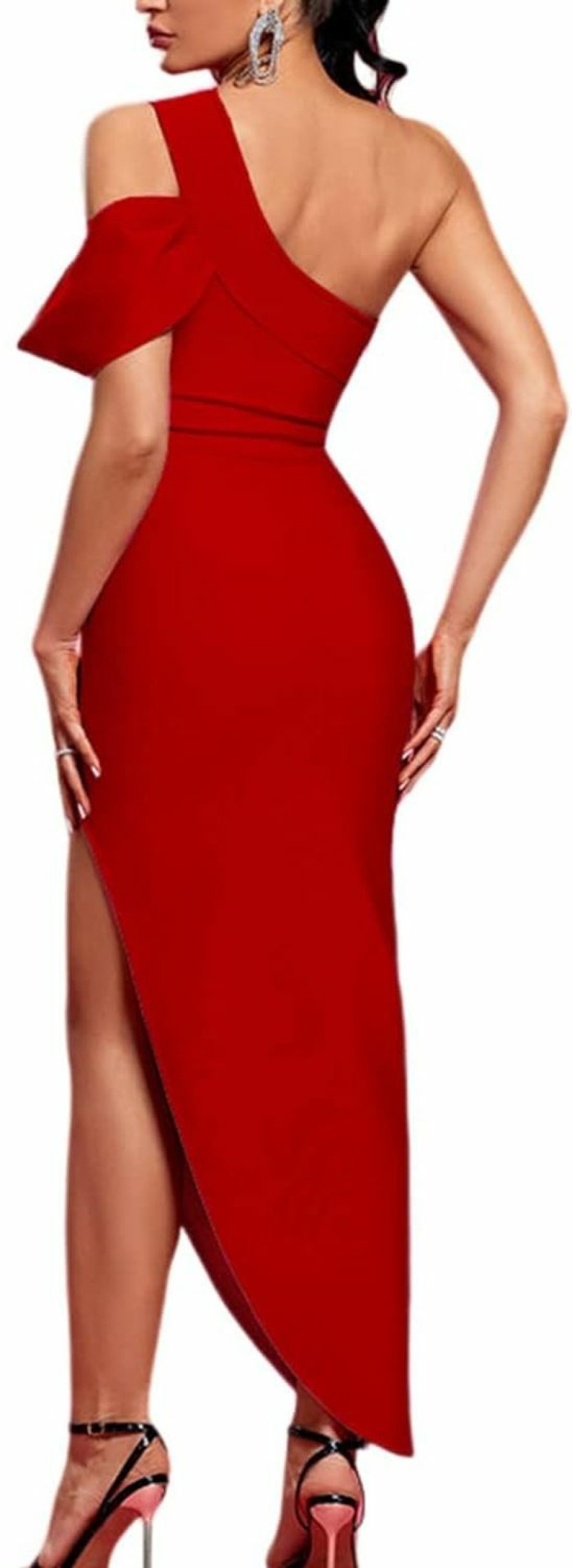 Wholesale UONBOX Uonbox Women'S One Shoulder Side Split Asymmetrical Bodycon Sleeveless Midi Party Cocktail Bandage Dress