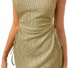 Hot Acelitt Acelitt Womens Summer Crewneck Sleeveless Cut Out Drawsting Ruched Mini Wedding Guest Dress