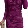 Wholesale PRETTYGARDEN Prettygarden Women'S Fall Bodycon Mini Dress Sparkly Long Sleeve Cowl Neck Ruched Short Club Cocktail Wedding Guest Dresses