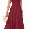 New PINMJEE V-Neck Chiffon Ruffle Long Bridesmaid Dress With Slit Ruched A Line Formal Dresses Evening Gowns