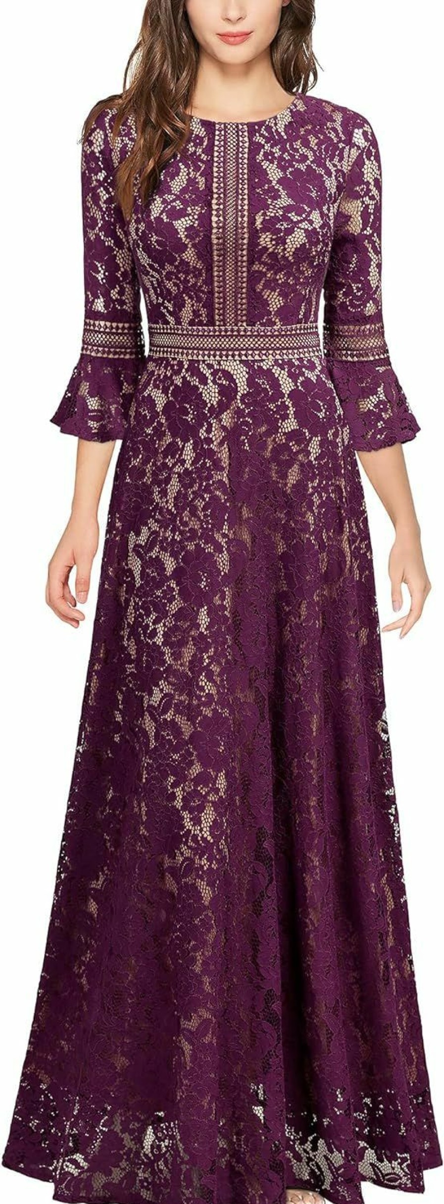 Online MISSMAY Missmay Women'S Vintage Full Lace Contrast Bell Sleeve Formal Long Dress