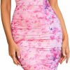 Hot Parthea Parthea Women'S Spaghetti Strap Sexy Dresses Ruched Bodycon Dress Floral Elastic Side Split Midi Dresses