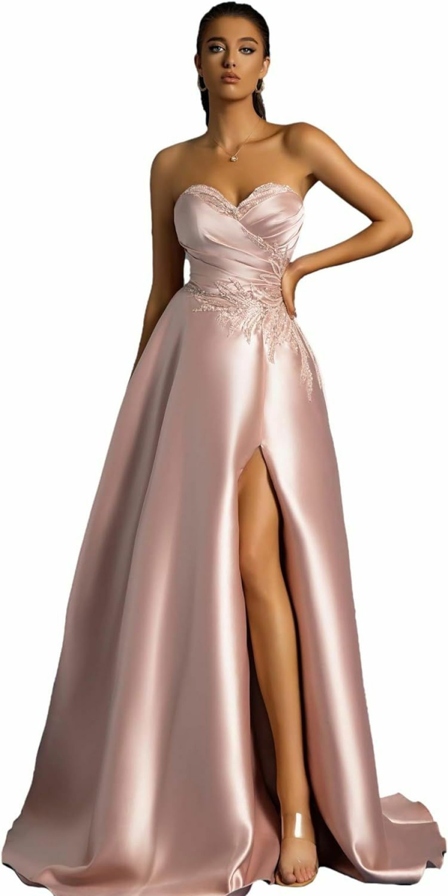 Wholesale VIPGIRL Women'S Formal Off Shoulder Satin A-Line Long Evening Dress, Elegant Sequin High Split Lace-Up Ball Gown