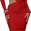 Online LAGSHIAN Lagshian Women Sexy Long Sleeve Mock Neck One Piece Cutout Ruched Bodycon Midi Party Dress