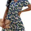 Clearance PRETTYGARDEN Prettygarden Summer Dress For Women 2024 Short Sleeve V Neck Ruffle Floral Swing A-Line Short Dresses