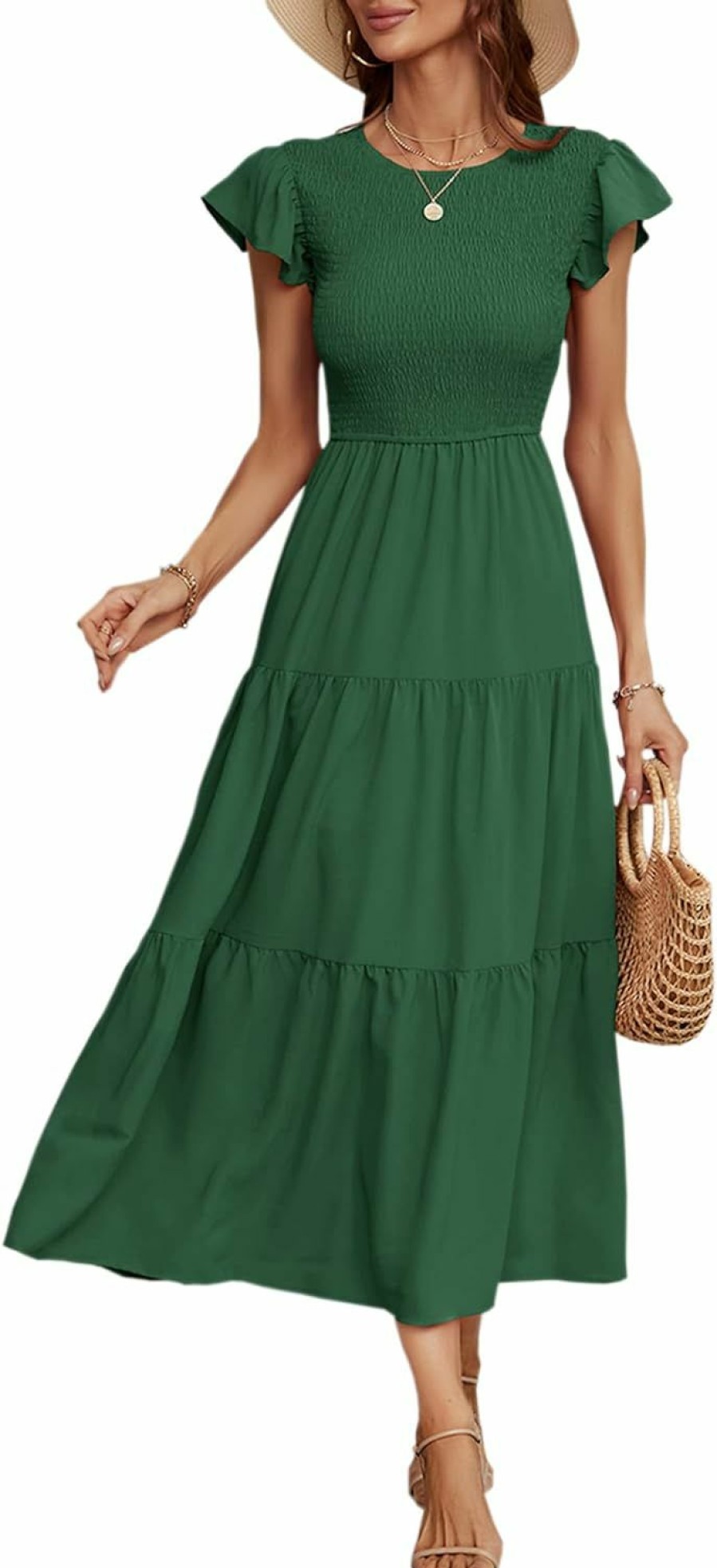 Wholesale ECOWISH Ecowish Womens Summer Dresses 2024 Elegant Wedding Cocktail Ruffle Cap Sleeves A-Line Midi Dress