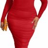 Online DAAWENXI Daawenxi Women'S Plus Size Elegant Long Sleeve Off Shoulder Ruched Bodycon Midi Party Dress