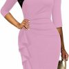 Hot Yajedo Church Dresses For Women 3/4 Sleeve Bodycon Ruffle Vintage Work Midi Pencil Dress