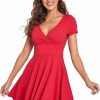 Online Verdusa Verdusa Women'S Surplice Neck Short Sleeve Mini Wrap A Line Fit And Flare Dress