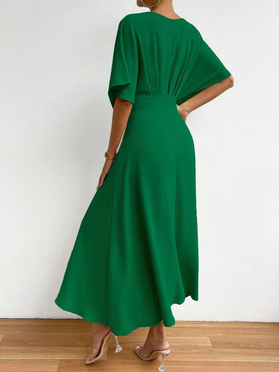 Wholesale Floerns Floerns Women'S V Neck Half Sleeve Ruched Cocktail Evening A Line Long Dress