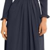 Clearance Maggy London Maggy London Women'S V-Neck Hi-Lo Midi Dress With Gathered Waist And Ruffle Details