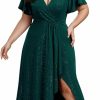 New Ever-Pretty Ever-Pretty Women'S Glitter A-Line High Low Ruffles Plus Size Formal Dresses With Sleeves 1738-Daph