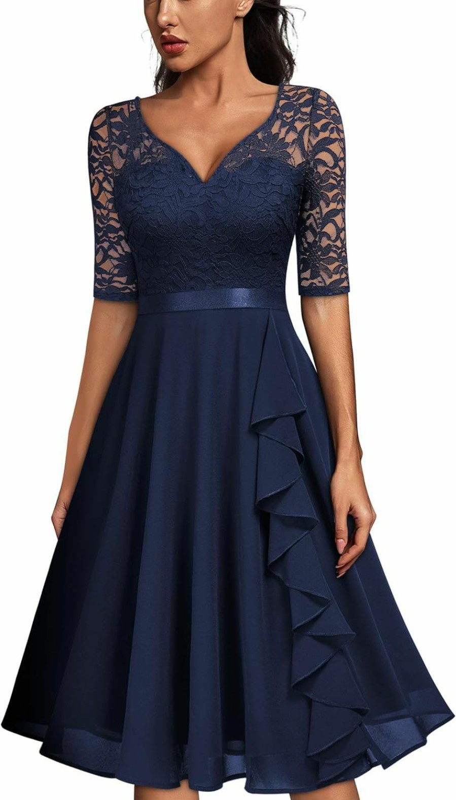 Online MISSMAY Missmay Women'S V-Neck Floral Lace Elegant Style Half Sleeve Bridesmaid Party Dress